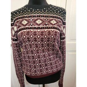 Abercrombie & Fitch Fair Isle Burgundy Sweater S Rhinestone Apres Ski Winter